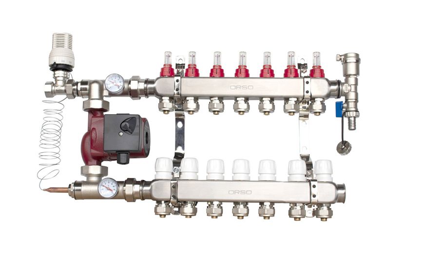 ORSO Комплект *Тепла підлога з бічним підключенням НЕРЖ 7 контурів 34465 фото