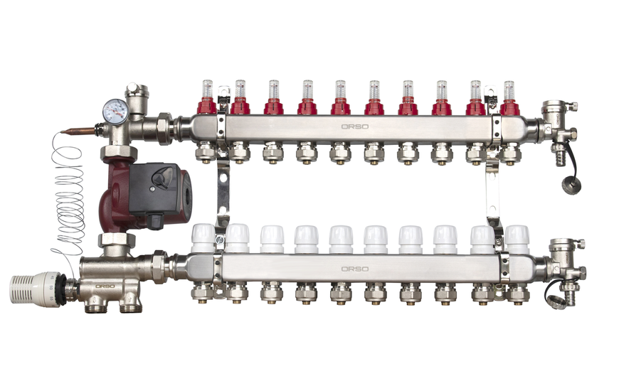 ORSO Комплект *Тепла підлога * з нижнім підключенням НЕРЖ 10 контурів 34475 фото