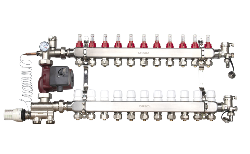 ORSO Комплект *Тепла підлога з нижнім підключенням НЕРЖ 11 контурів 34476 фото