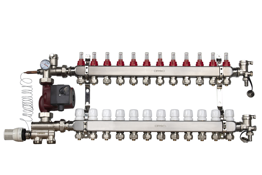 ORSO Комплект *Тепла підлога з нижнім підключенням НЕРЖ 12 контурів 34477 фото