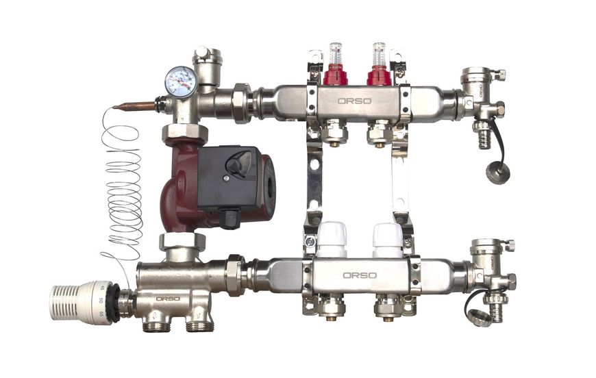 ORSO Комплект *Тепла підлога з нижнім підключенням НЕРЖ 2 контури 34471 фото