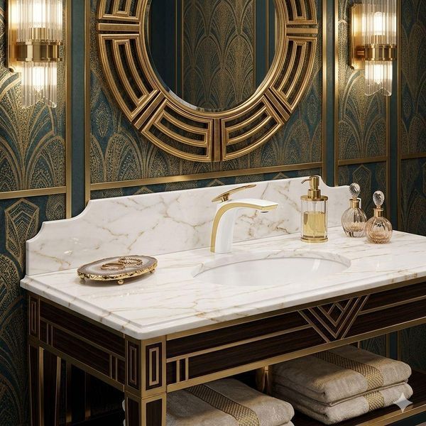 Змішувач для умивальника MONE Deluxe OLIVIA 60231WBG  White/Gold 39950 фото