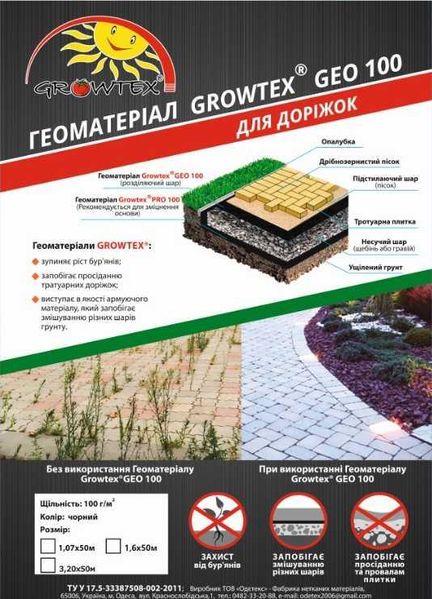 Геоматериал Growtex GEO100г/м2 чорний ширина 1600мм (50м) 36488 фото