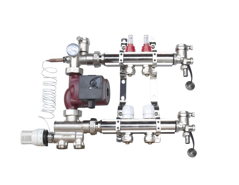 ORSO Комплект *Тепла підлога з нижнім підключенням ЛАТУНЬ+ХРОМ 2 контури 34457 фото