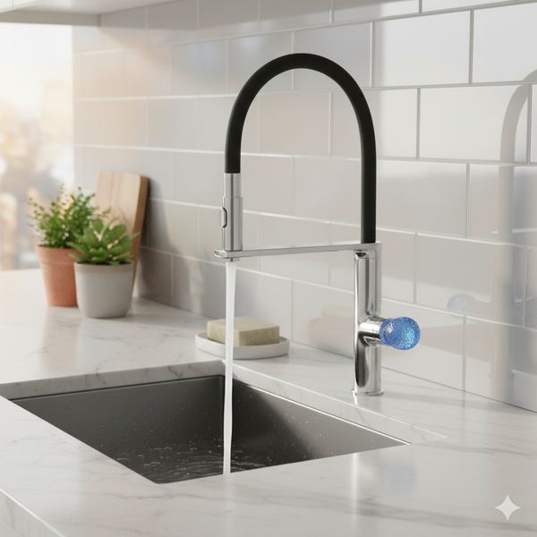 Змішувач для кухні з гнучким виливом MONE Deluxe Dream Crystal 27004GG Gun Grey LED-ручка 39709 фото