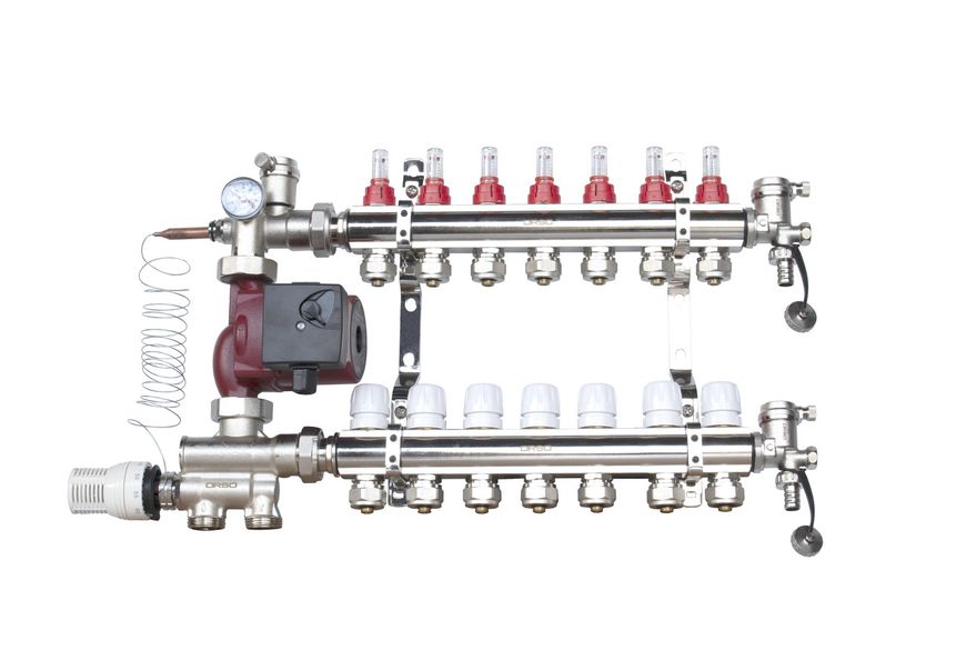 ORSO Комплект *Тепла підлога * з нижнім підключенням ЛАТУНЬ+ХРОМ 7 контурів 34458 фото