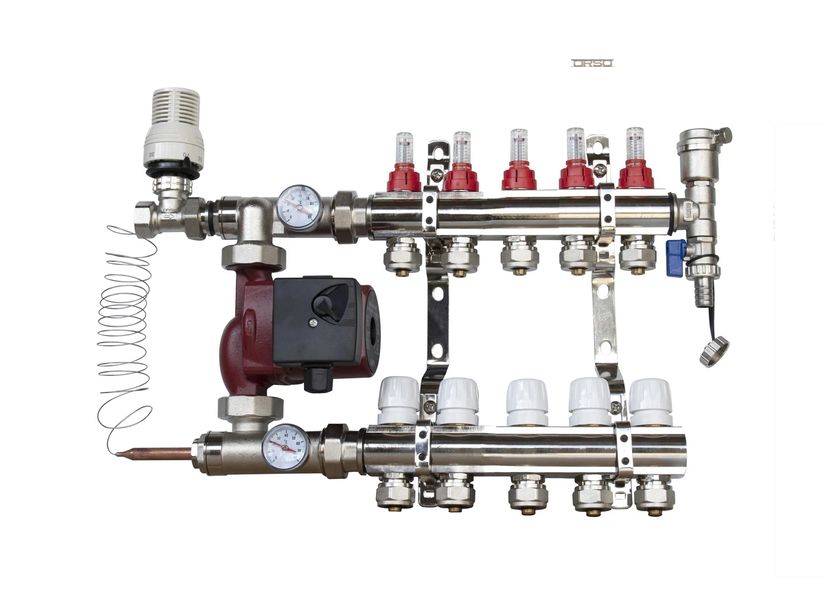 Комплект теплий пол ORSO латунний з боковим підключенням на 5 виходів 31526 фото
