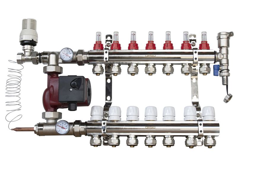 ORSO Комплект *Тепла підлога з бічним підключенням ЛАТУНЬ+ХРОМ 7 контурів 34451 фото