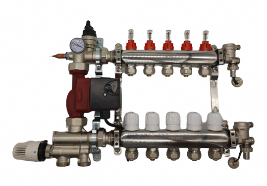 Комплект теплий пол ORSO з нержавіючої сталі з нижнім підключенням на 5 виходів 31515 фото