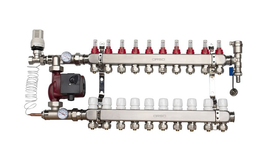 ORSO Комплект *Тепла підлога з бічним підключенням НЕРЖ 10 контурів 34468 фото