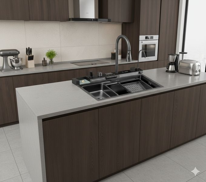 Мийка Handmade MONRO 7545 (3/1.0/220) багатофункціональна з нержавіючої сталі Вlack Satin 38379 фото