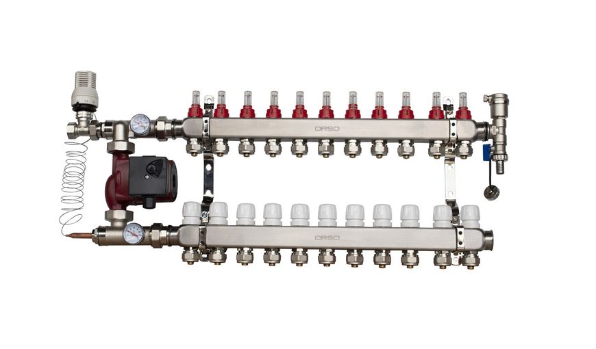 ORSO Комплект *Тепла підлога з бічним підключенням НЕРЖ 11 контурів 34469 фото