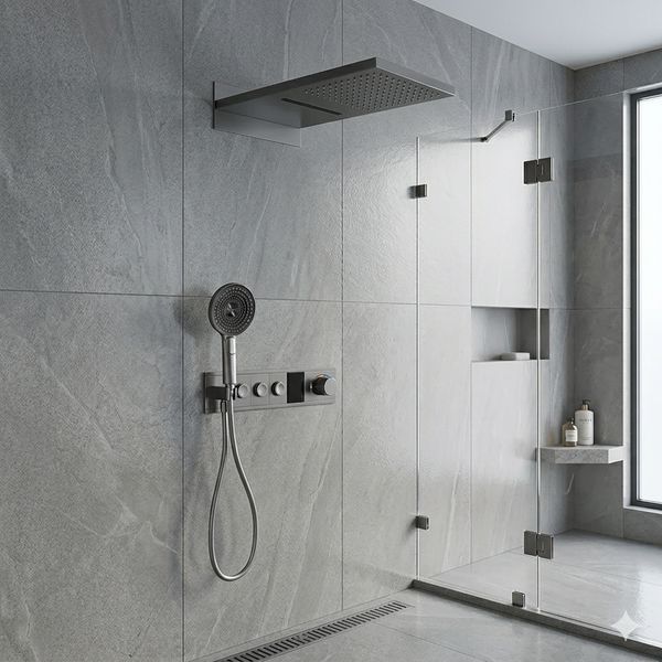 Душевая система MONE Deluxe скрытого монтажа Q-c242GG термостат Gun Grey 39720 фото